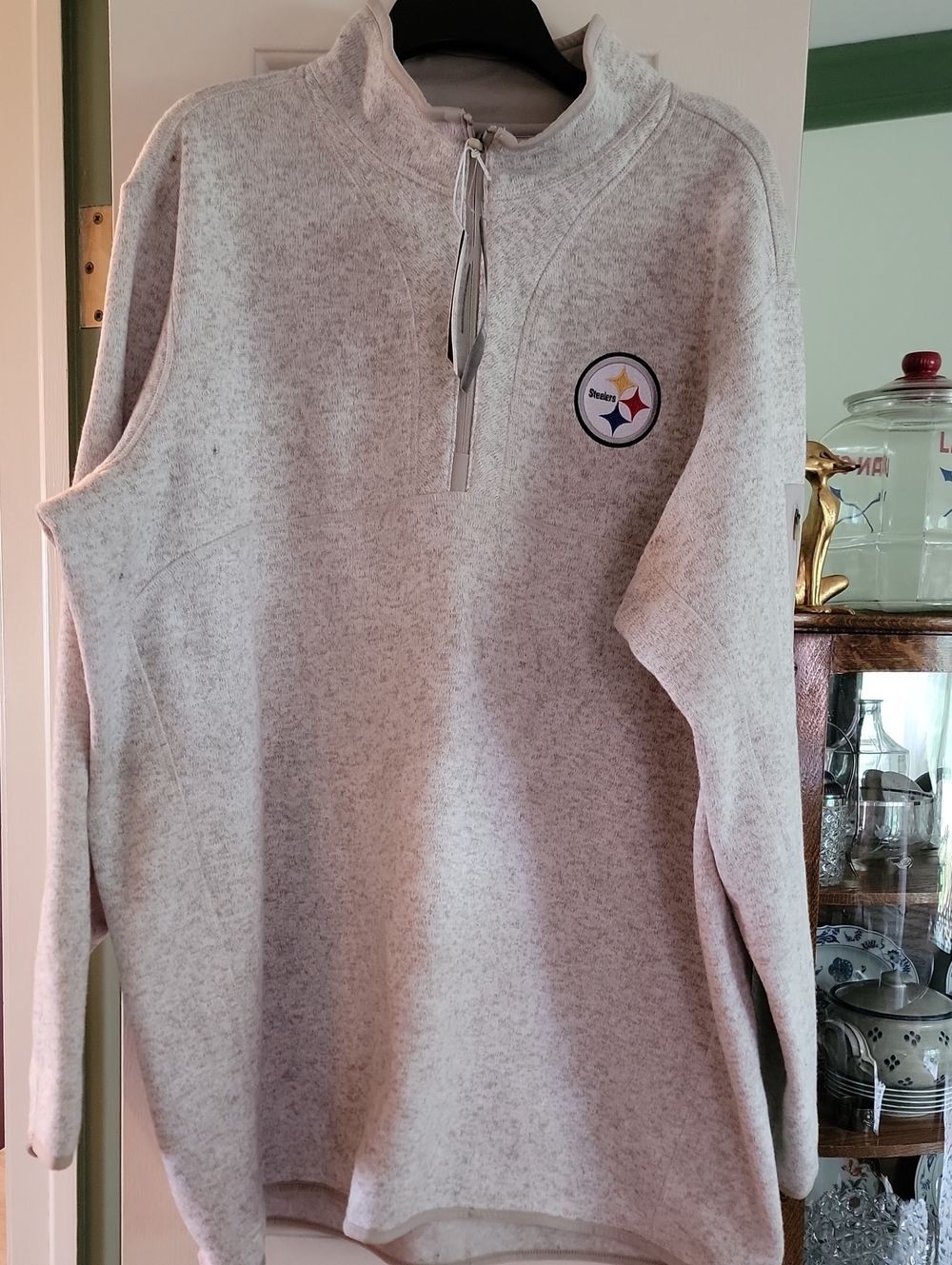 Antigua Heather Gray Quarter-Zip Pullover with Team Patch Steelers